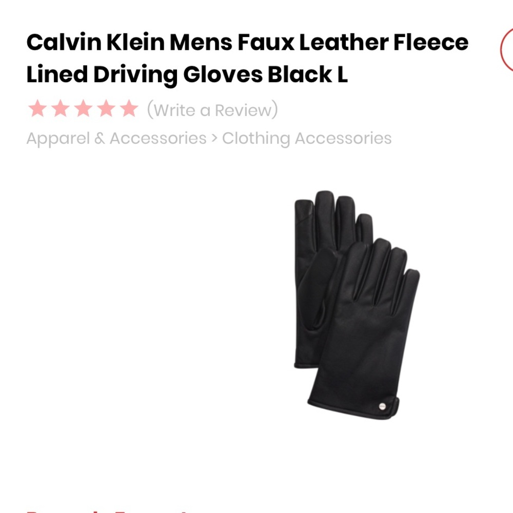 Calvin Klein Mens Faux Leather Fleece Lind Driving Gloves Black L.  ٣